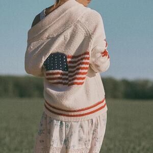 Anthropologie Maeve Shawl Collar American Flag Cardigan Sweater